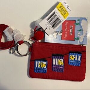 Vera Bradley Peanuts Zip Coin Case ID With Lanyard Woodstock Ski Lift. NWT!